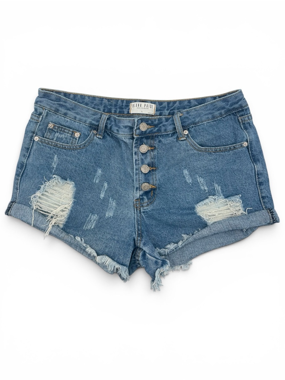 Blank Paige Denim Collection Women’s Distressed Button Fly Cuffed Shorts Size L